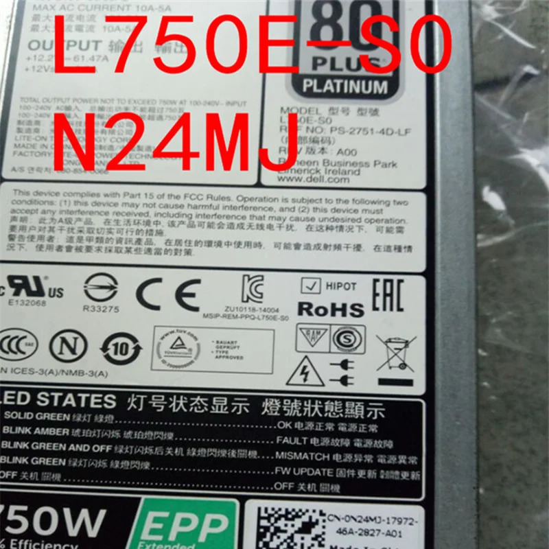 델 R530 R630 R730 T430 EPP 750W 전원공급장치 L750E-S0 G6W6K V1YJ6 HTRH4 TPJ2X D750E-S6 E750E-S1 0XW8W PSU