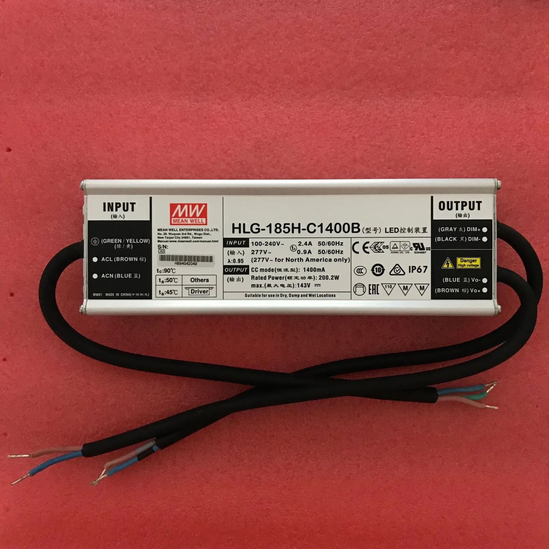 MEAN WELL LED 정전류 스위칭 전원공급장치 A/B 디밍 HLG-185H-C 500/700/1050/1400mA