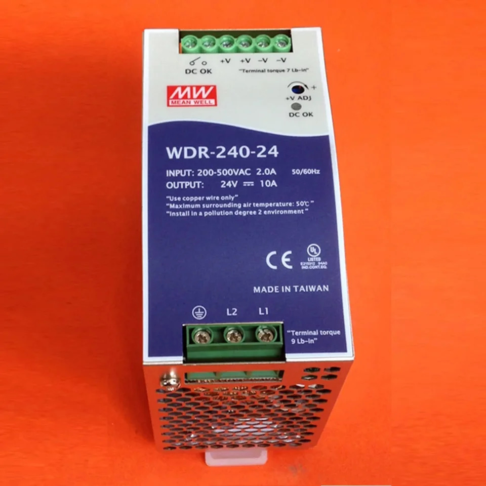 대만 Mingwei 380V 입력 레일 전원공급장치 WDR-240-24 240W 24V 10A 공배전