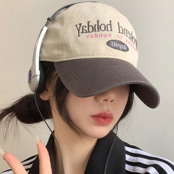 캡모자 여름 패션 챙 레터링 배색 레터링 학생 캐쥬얼 여자 봄 가을 남녀공용 볼캡 야구 - 상품 이미지