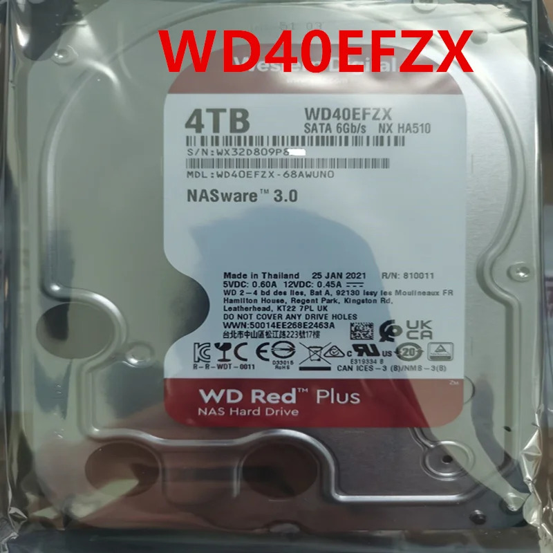 오리지널 하드 WD 4TB SATA 3.5 인치 5400RPM 128MB 데스크탑 HDD WD40EFZX