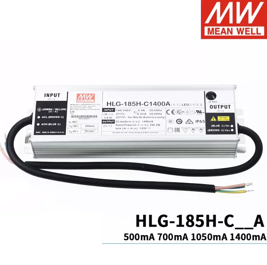 MEAN WELL LED 정전류 스위칭 전원공급장치 A/B 디밍 HLG-185H-C 500/700/1050/1400mA
