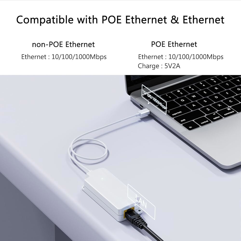 스마트폰 /태블릿용 기가비트 PoE-USB C 컨버터, 10W 충전, 전원 및 데이터 2-in-1 RJ45 포트-타입 어댑터, 10 /100 / 1000Mbps 고속 플러그 앤 - 상세 이미지 3