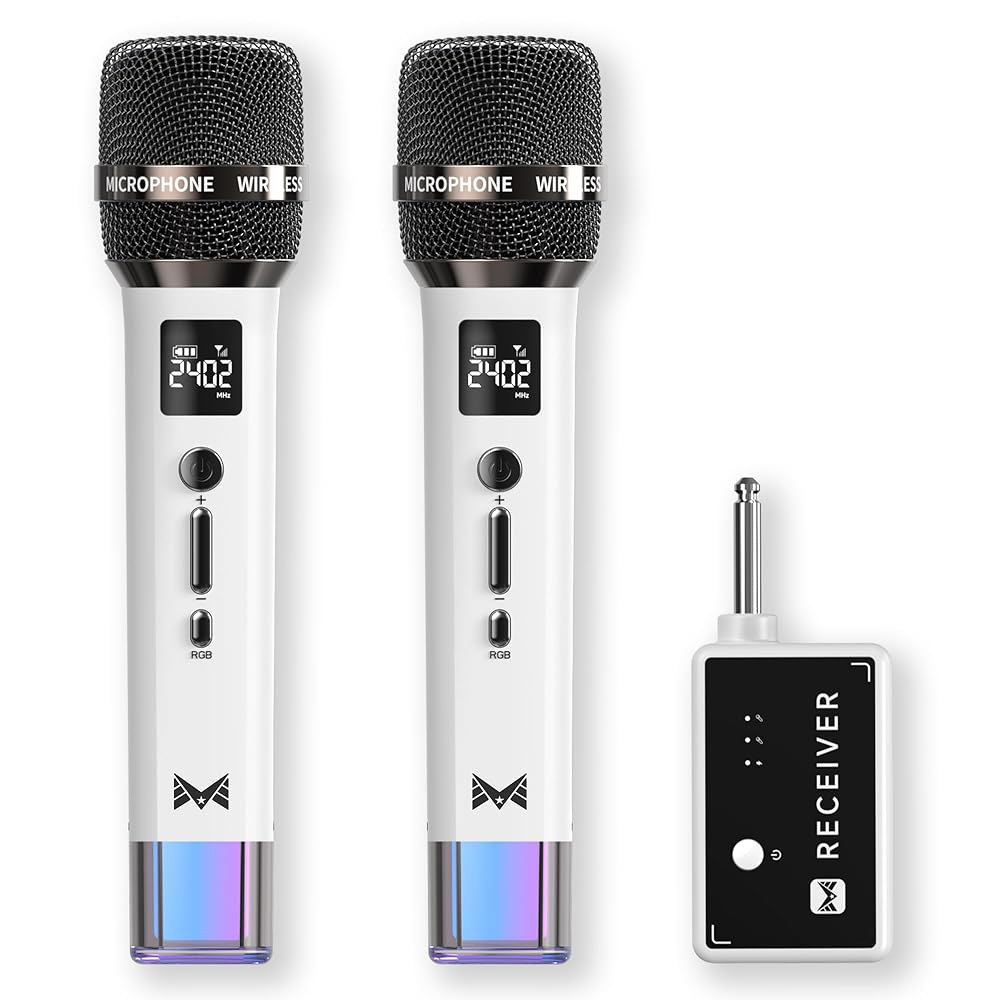 무선 마이크, 일대일 칩 연결 및 LED 조명이 있는 40시간 지속 시간, 200FT 범위 수신, 노래, 연설, 홈 파티를 위한 볼륨 조절 노래방 YouTube / TikTok - 상품 이미지