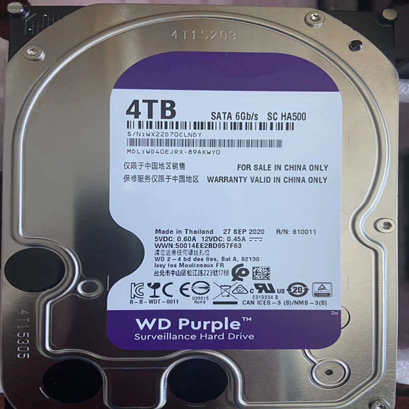감시 하드 드라이브 WD40EJRXWD Purple 4TB 3.5 SATA 6 Gb/s 64MB 5400RPM새 원본 HDD