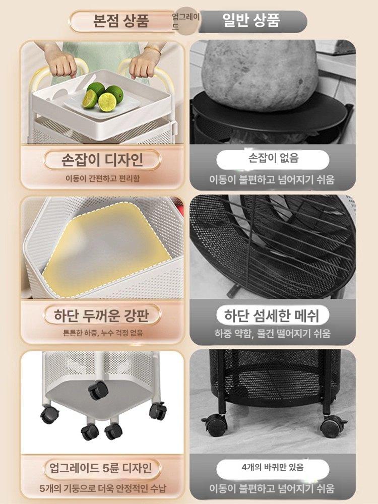다층 회전선반 블랙 다용도 원형 정리대 틈새 진열대 채소 회전수납장 수납함 회전형 - 상세 이미지 4