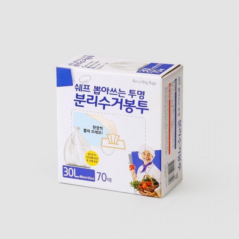 도모아 쉐프 뽑아쓰는 재활용 비닐봉투 단품 30L 70매 1개 거치대미포함 - 상품 이미지
