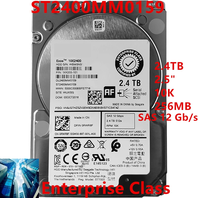 Dell 2.4TB 오리지널 HDD 2.5 인치 10K 256MB SAS 내장 0RWR8F RWR8F ST2400M0159 용