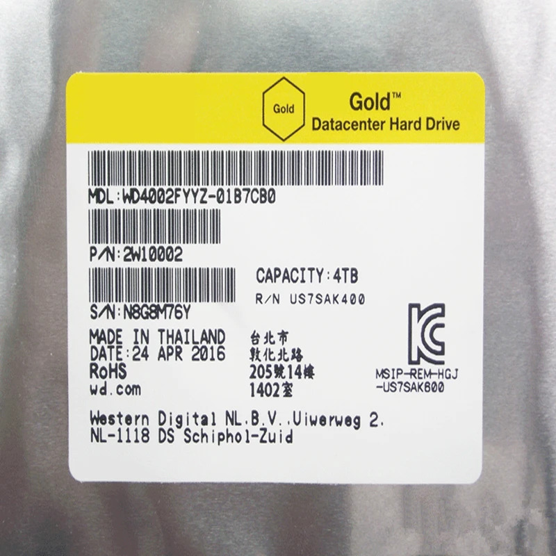 내부 하드 오리지널 HDD WD 골드 4TB 3.5 인치 SATA 6 Gb/s 128MB 7.2K WD4002FYYZ