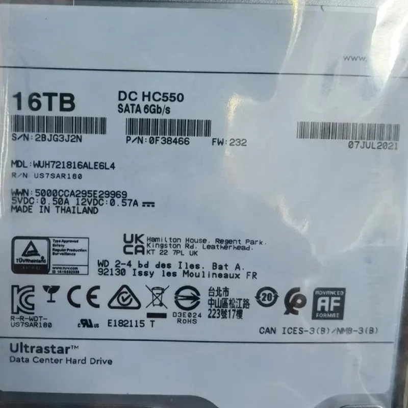 엔터프라이즈 내부 하드 오리지널 HDD WD 16TB 3.5 인치 SATA 6 Gb/s 512MB 7200RPM WUH721816ALE6L4 신