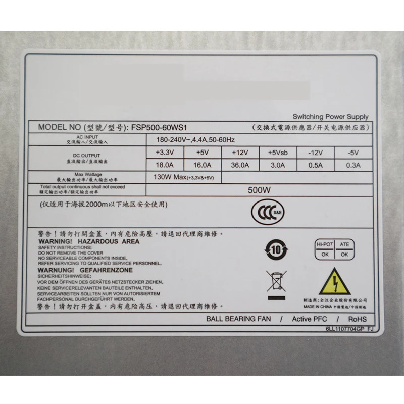 전원공급장치 FSP500-60WS1 FSP 1U PSU 500W 신