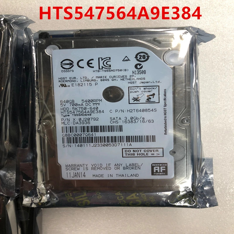 Hgst 노트북내장 하드 오리지널 HDD HTS547564A9E384 640GB 2.5 인치 SATA 3 Gb/s 8MB 5400RPM 9.5mm 신