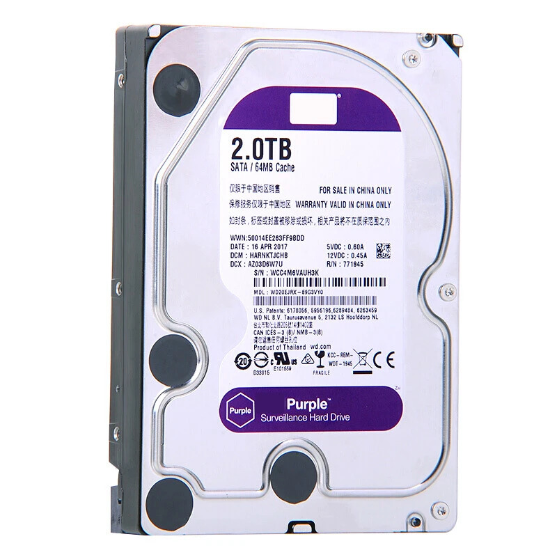 감시 하드 드라이브 WD20EJRX 내부 HDD WD 보라색 2 테라바이트 3.5 SATA 6 Gb/s 64MB 5400RPM 새 원본