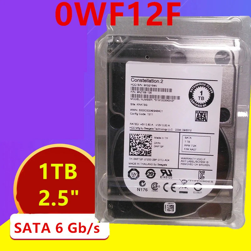 Dell오리지널 HDD 내장 엔터프라이즈 ST91000640NS 0WF12F WF12F 1TB 2.5 인치 SATA 64MB 7.2K 신