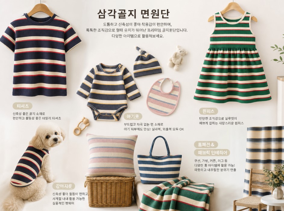 삼각 골지원단 멀티 줄무늬 면 30수 스판 다이마루 선염 스트라이프 골지 멜란지 15종 - 상세 이미지 5