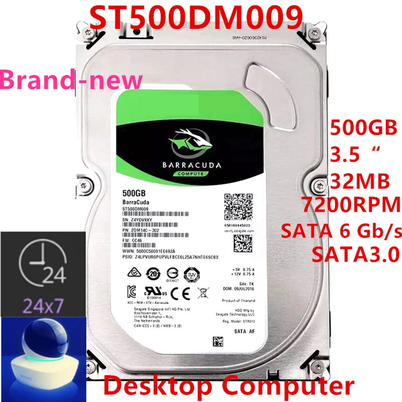 씨게이트 BarraCuda오리지널 HDD 500GB 3.5 인치 SATA 6 Gb/s 32MB 7.2K 내장 하드 데스크탑 ST500DM009 신