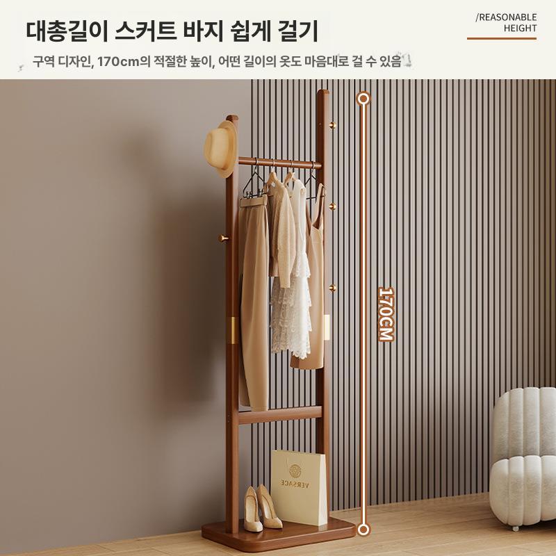 원목 이동식 스탠드옷걸이 인테리어 내추럴 튼튼한 침실 바퀴 수납장 옷걸이행거 - 상세 이미지 4