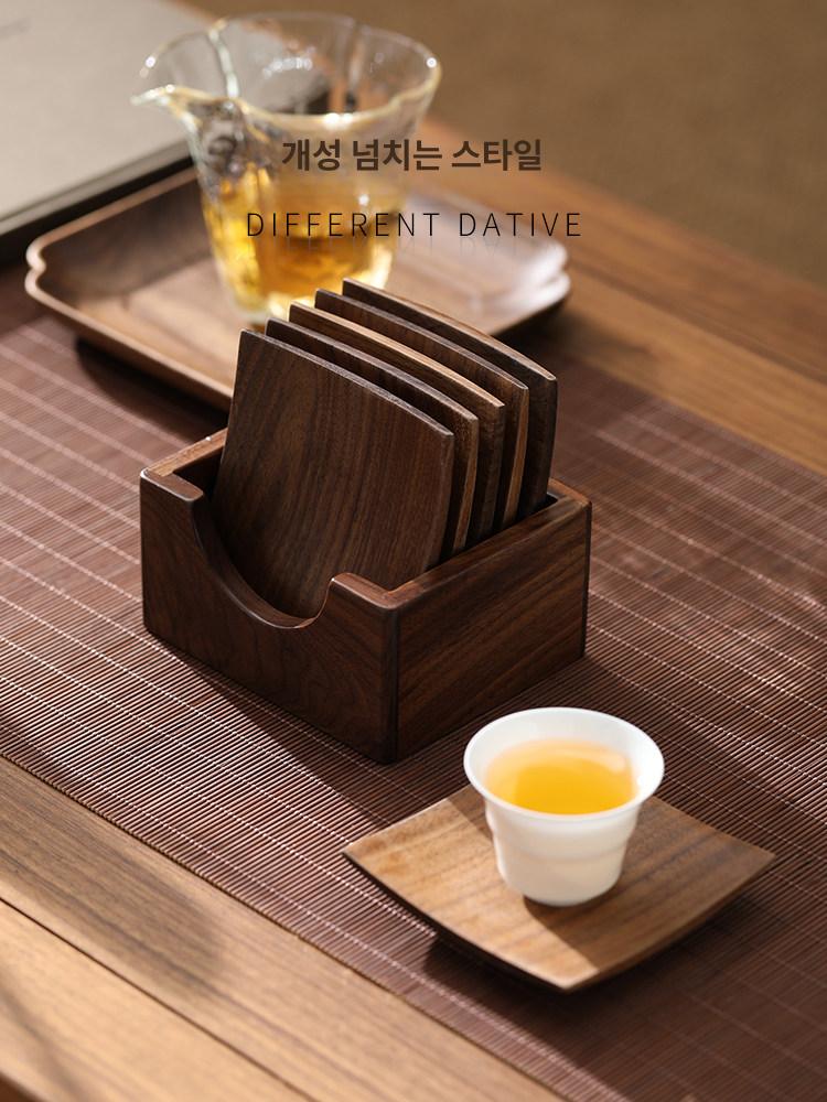 쟁반 받침대 흑호두 차 호텔 블랙월넛 나무 일본식 컵받침 레트로 커피 감성 앤틱 - 상세 이미지 5