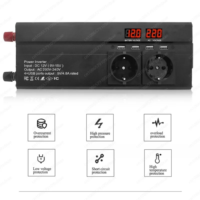 RV 휴대폰 자동차전력 인버터 DC 12V 24V-AC 220V 230V 변압기 4 USB EU 소켓 충전 LED 디스플레이 2000W 2600W