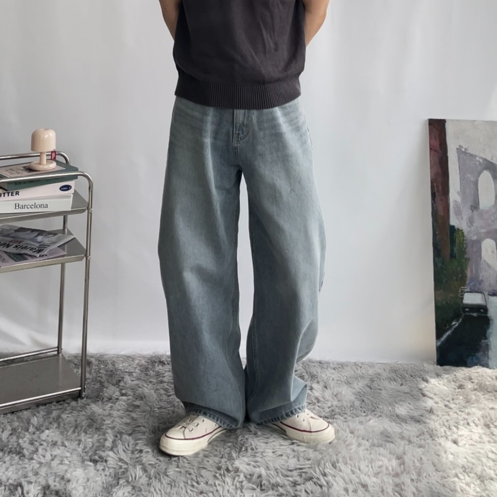 남자 와이드 데님팬츠 커브드팬츠 벌룬 청바지 코디 이미지 8