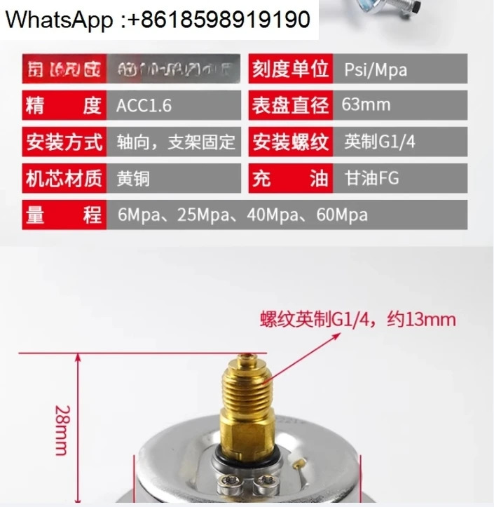 독일된 Xugong 펌프 트럭 압력 게이지 Demas 내진 주입