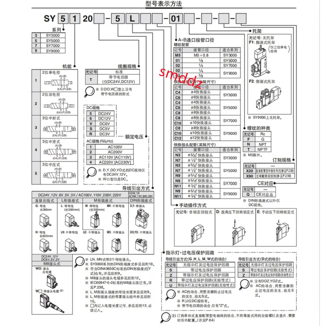 솔레노이드 밸브 SY9120-5LZD-C10 SY9120-5LZD-C12 SY9120-4LZD-03 SY9120-6LZD-03 SY9220-5LZD-03 SY9220-5LZ-03