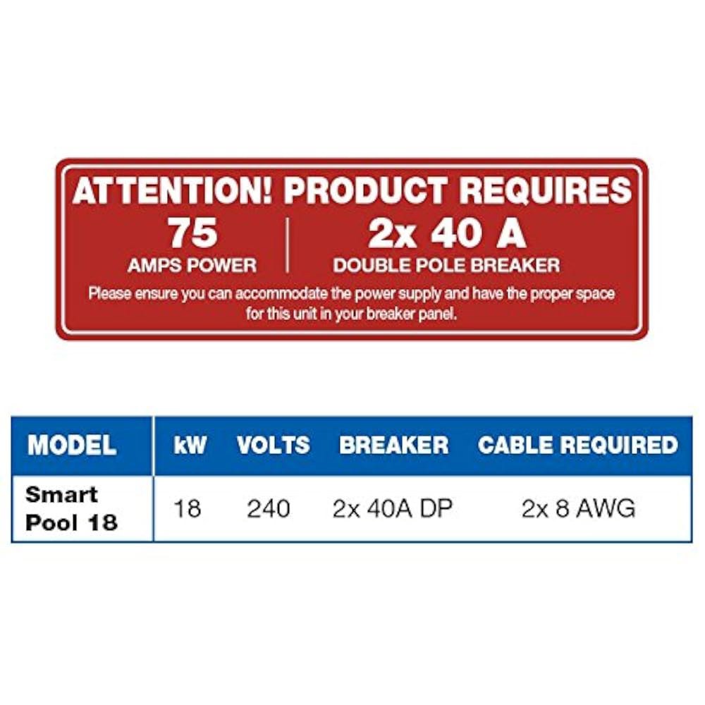 에코스마트 스마트 풀 18 전기 탱크리스 히터, 18kW, 240볼트, 75암페어(자가 변조 기술 포함) Smart POOL 18 - 상세 이미지 2