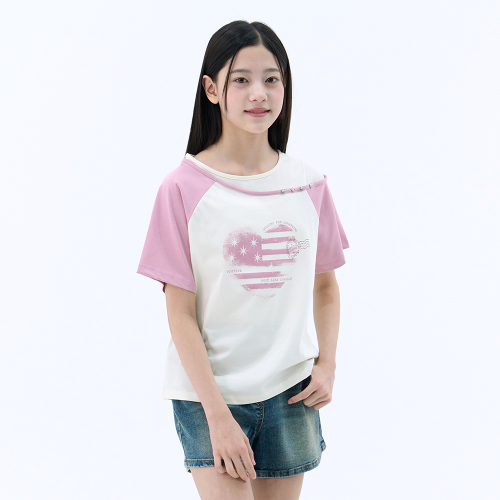 [2장이상 5%]더데이걸 사선 어깨 레이어드 반팔티 TGRA26402 - 상세 이미지 2