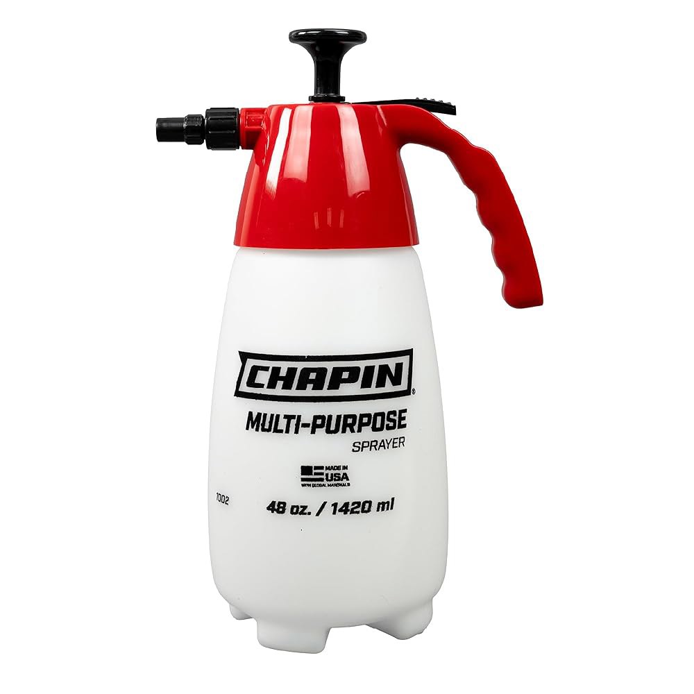 Chapin 1002 핸드헬드 펌프 분무기, 48온스, 다목적 u2011 목적, 잔디 및 정원, 반투명 폴리 탱크, 넓은 u2011입 입구, 조절 가능한 콘 노즐 잡초, 비료 해충 - 상품 이미지