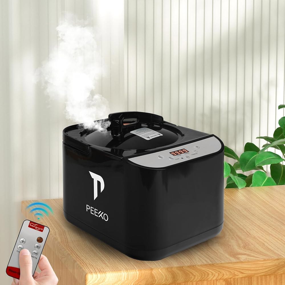 PEEKO 대형 사우나 스팀 4L, 1500W 발생기, 리모컨이 있는 냄비, 컵, 타이머, 16단계, 7.7 u201Dx 12.5 9.1 u201D - 상세 이미지 2