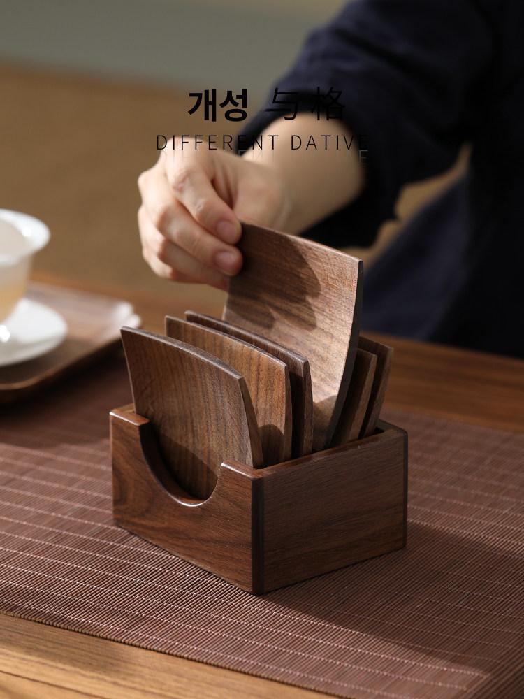 쟁반 받침대 흑호두 차 호텔 블랙월넛 나무 일본식 컵받침 레트로 커피 감성 앤틱 - 상세 이미지 2