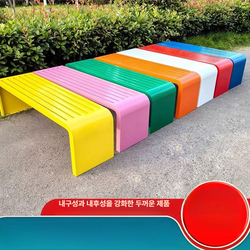 야외 공원벤치 광장 휴식 인테리어 철제공원의자 방부목 엔틱 버스정류장 좌석 평벤치 - 상세 이미지 3