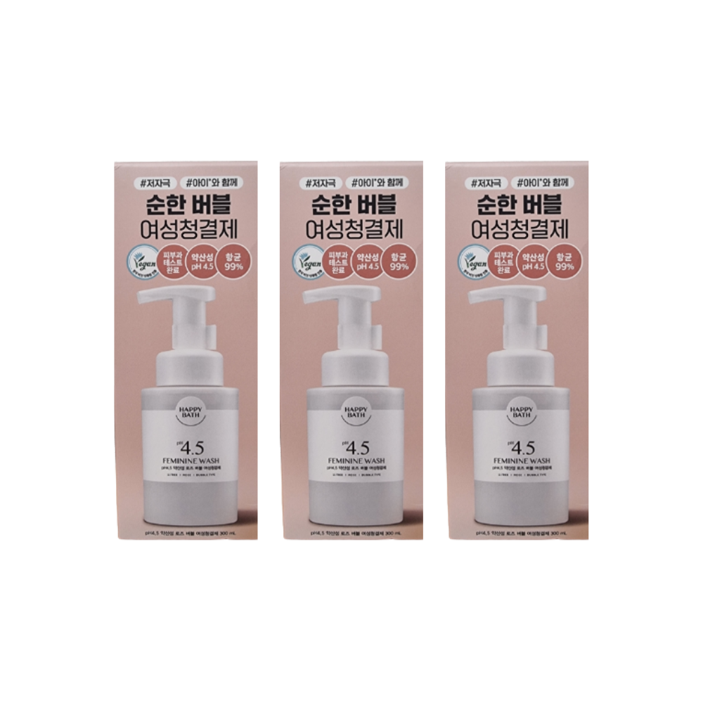 해피바스 PH4.5 약산성 로즈 버블 여성청결제 300ml x3개 - 상품 이미지