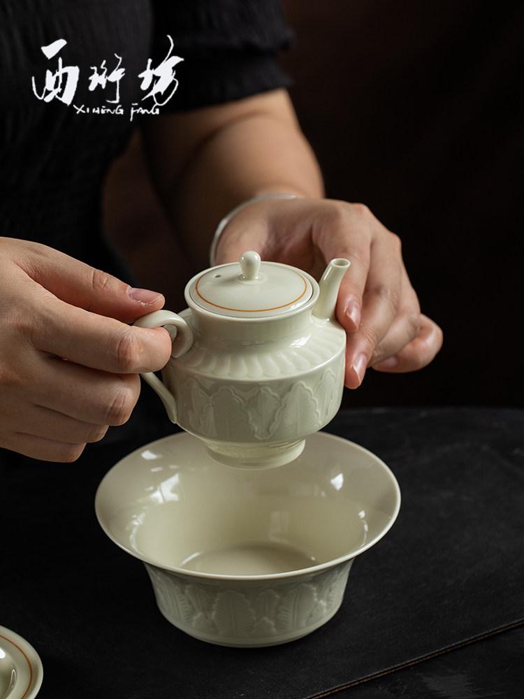 수공예 녹두 청자 다기세트 6인 다도 도자기 티포트 세트 15개 - 상세 이미지 2