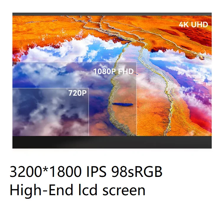 휴대모니터 HDMI C 타입 확장 화면 디스플레이 X-박스 스위치 휴대폰 노트북 PS5 4 4K 3200x1800 13.3 인치