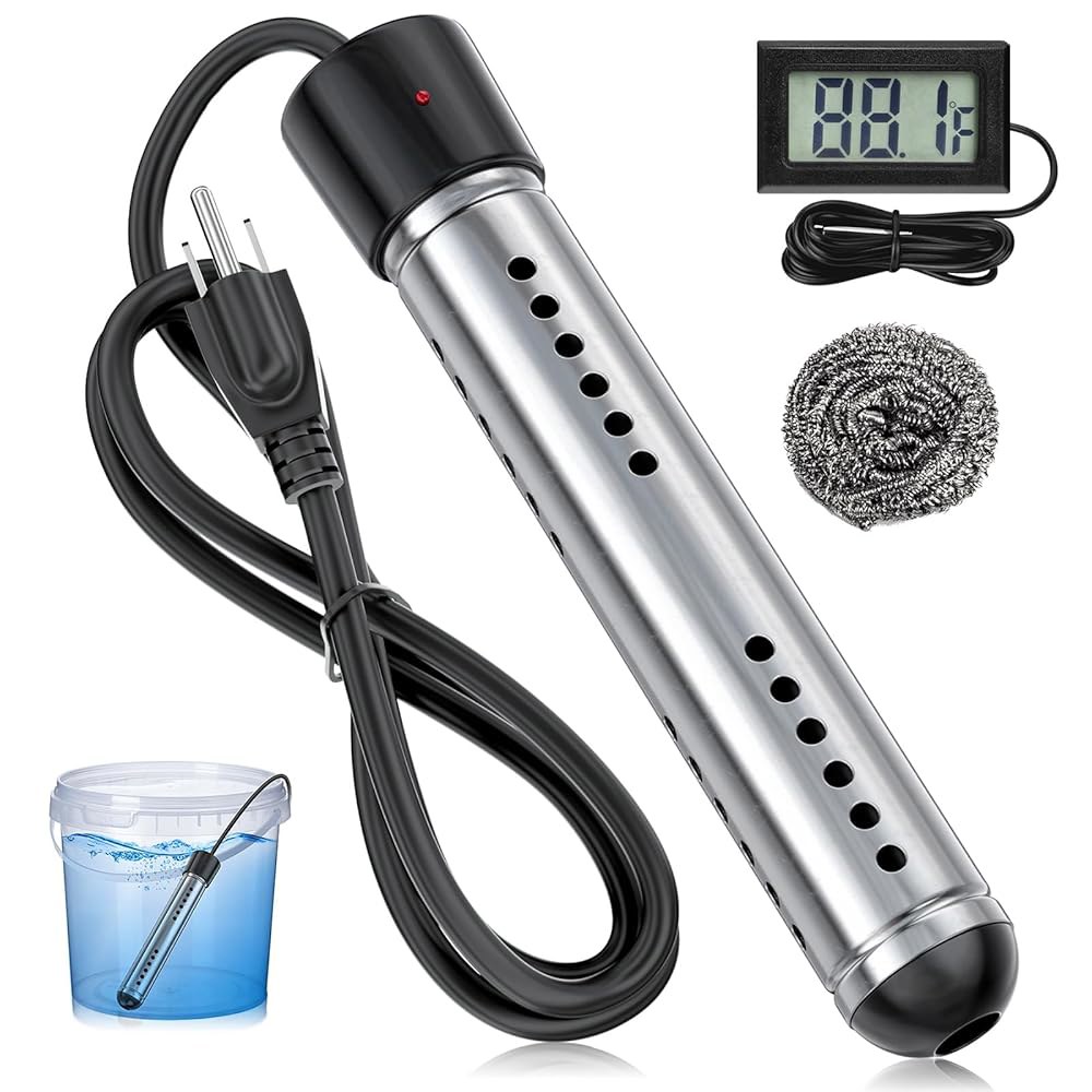 2000W 침지 온수기, 휴대용 온수기 전기, 실시간 LCD 온도계 제어 기능, 304 SS 가드로 버킷, 욕조, 작은 수영장을 위해 5갤런의 물을 몇 분 만에 빠르게 가열합니다 - 상품 이미지
