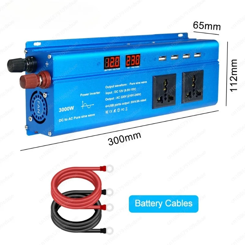 차량전원 인버터 순수 사인파 DC 12V-AC 220V 변압기 4 USB UN EU 소켓 충전기 3000W