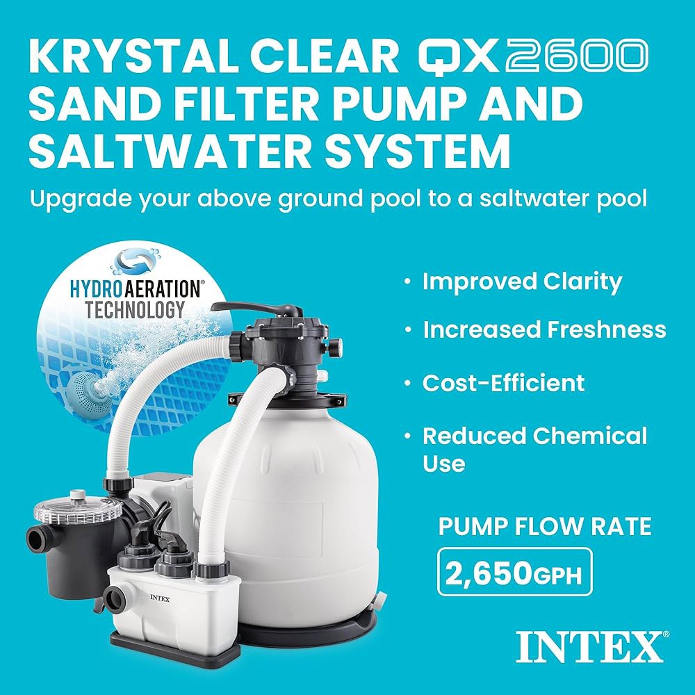 INTEX 2,650 GPH 크리스탈 클리어 샌드 필터 펌프 및 지상 수영장용 소금물 수영장 염소 시스템, 자동 타이머가 장착된 청소기 시스템 - 상세 이미지 3