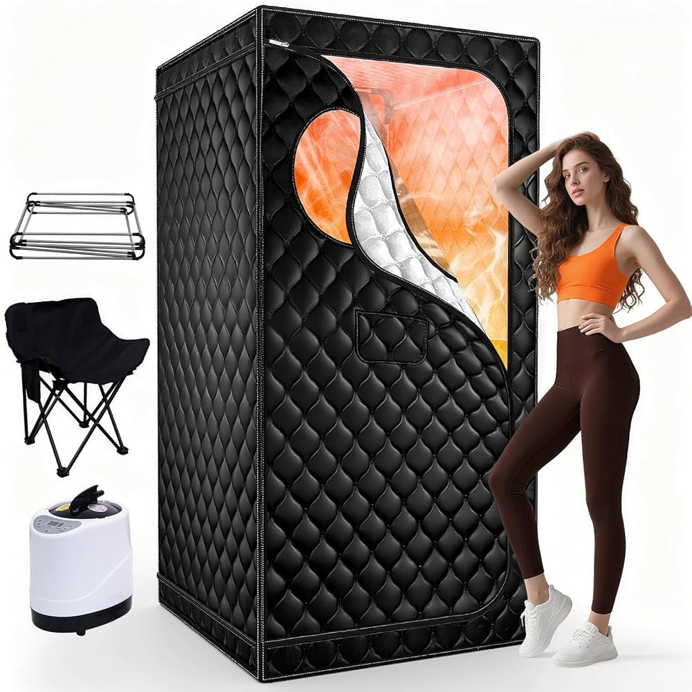 가정용 휴대용 사우나, 업그레이드된 개인용 스팀 사우나 박스, 3L 1300W 스티머, 접이식 의자, 초대형 홈 3 u2019X 5.9 u2019, 휴식 스파를 위한 전신 텐트, - 상품 이미지