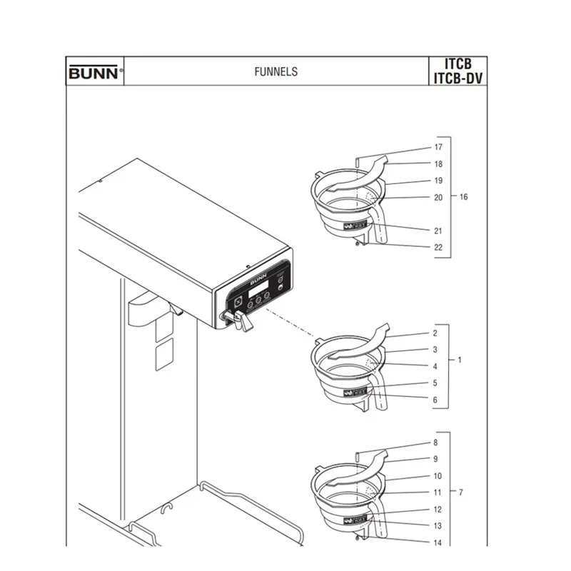 B-UNN American C-offee Brewery Funnel Assembly ITCB Co-ffee 머신 필터