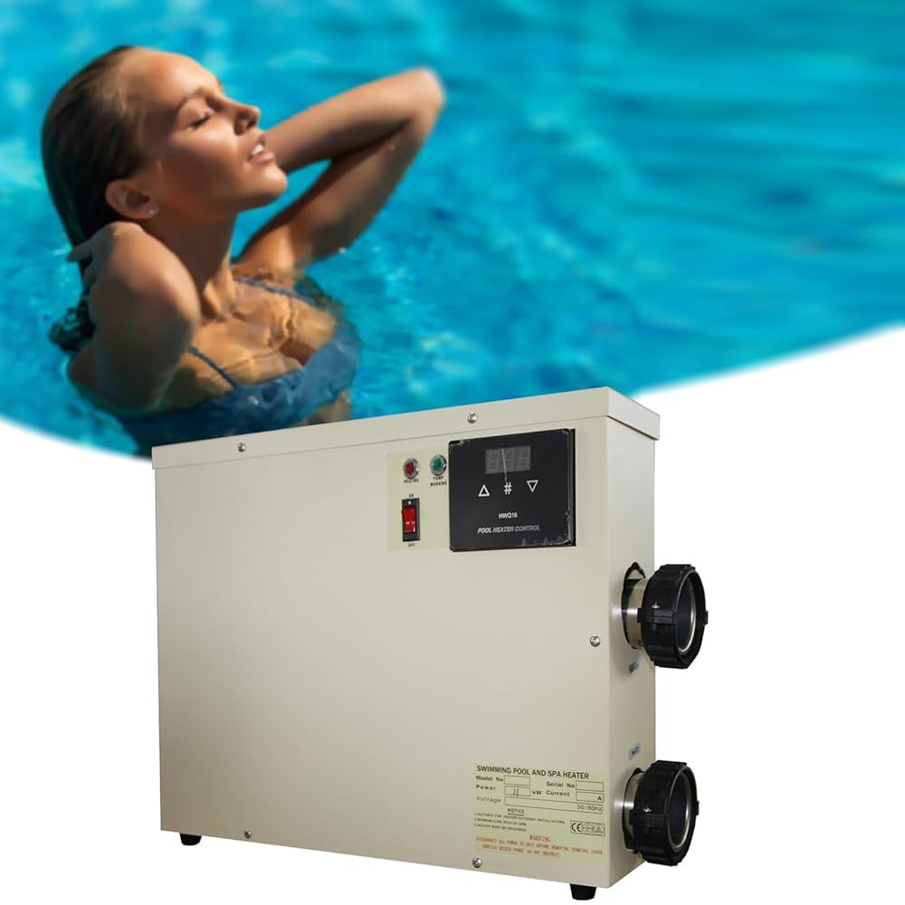 수영장 히터-11KW 220V 업그레이드 온도 조절기 전기 히터, 디지털 터치 디스플레이 에너지 효율적인 온수기, 스파, 욕조 및 지상 수영장용. (업그레이드 220 11KW) - 상품 이미지