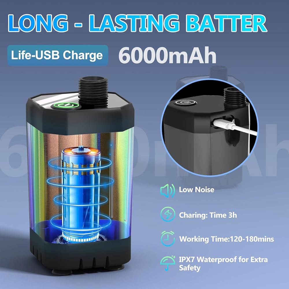 몰입형 온수기가 장착된 캠핑용 BSEED 휴대용 샤워기, 지능형 LED 디스플레이가 6000mAh 충전식 캠핑 하이킹, 여행, 반려동물 및 세차, 워터링 플랜트용 야외 샤워기 - 상세 이미지 2