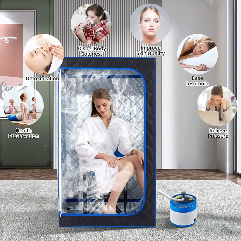 ZONEMEL 풀사이즈 휴대용 스팀 사우나 키트, 집에서 휴식을 취할 수 있는 개인 전신 스파, 4리터 1500와트 스팀기, 리모컨, 타이머, 접이식 의자(블랙, 클리어 도어) - 상세 이미지 3