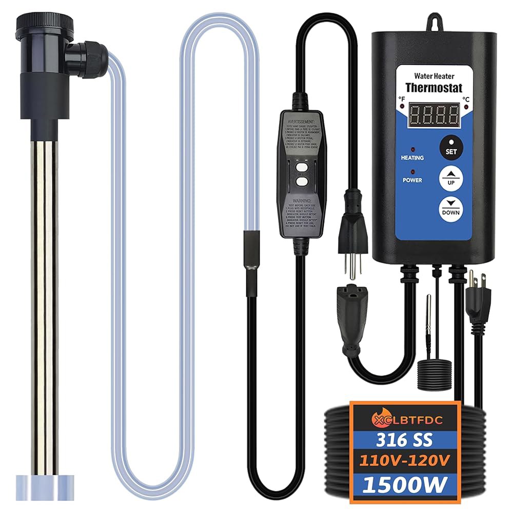 XCLBTFDC 1500W 침지 온수기 휴대용 전기 온수 욕조 및 수영장 잠수식 온수기, 온도 조절 기능, 욕조용 GFCI, 침례교, 지상 수영장, 풍선 버킷 스파 - 상품 이미지