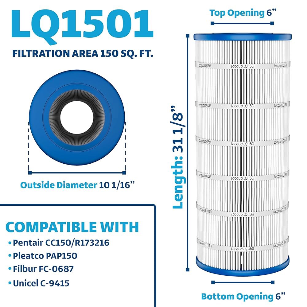 LACQUA 풀 필터 카트리지 LQ1501 150 SqF, 펜테어 클린 앤 클리어 150, CC150, 포지 PXCRP150, R173216, PAP150, PP-C4-M, C4- - 상세 이미지 2