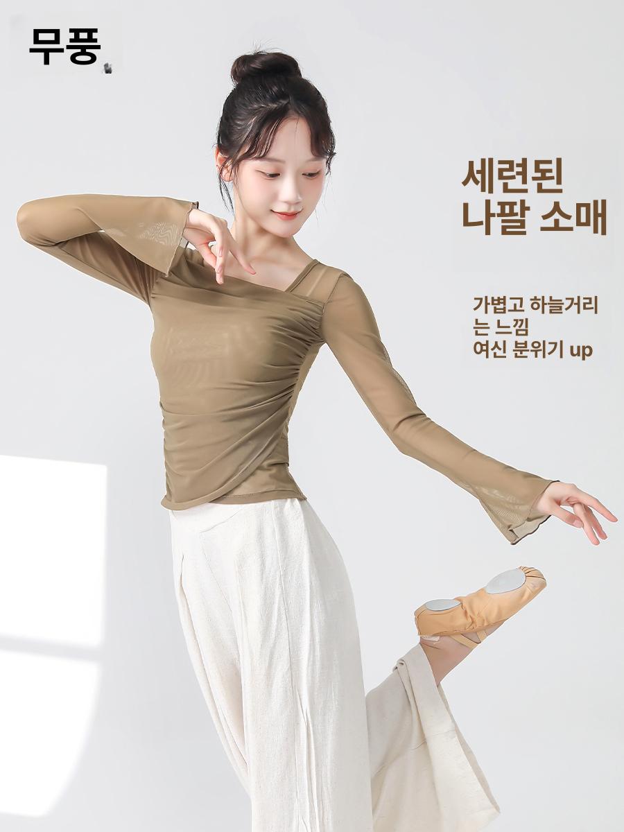 현대무용 발레복 연영과입시 공연의상 스판 티셔츠 라인댄스 운동복 - 상세 이미지 4