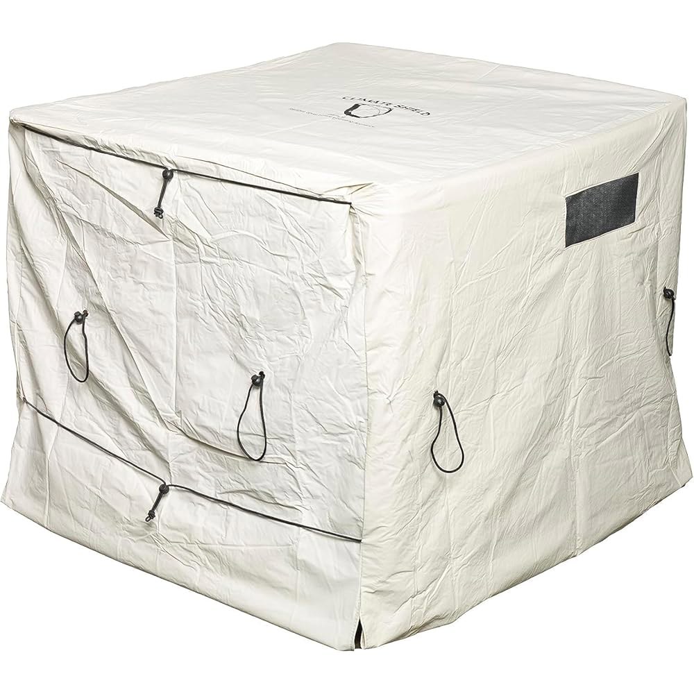 Climate Shield by Outdoor Solutions Inc 풀 히터 커버 - 겨울철 보호를 위한 튼튼한 비닐, 메쉬 통풍구, 단열 장비 커버, 히트 펌프 및 필터에 - 상품 이미지