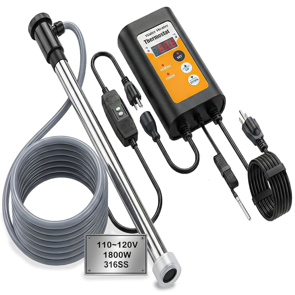 1800W 120V 침지 온수기(GFCI 포함), 소형 지상 수영장용 휴대용 수영장 히터, 잠수식 온수 욕조 히터 및 세례식 적합한 팽창식 - 상품 이미지
