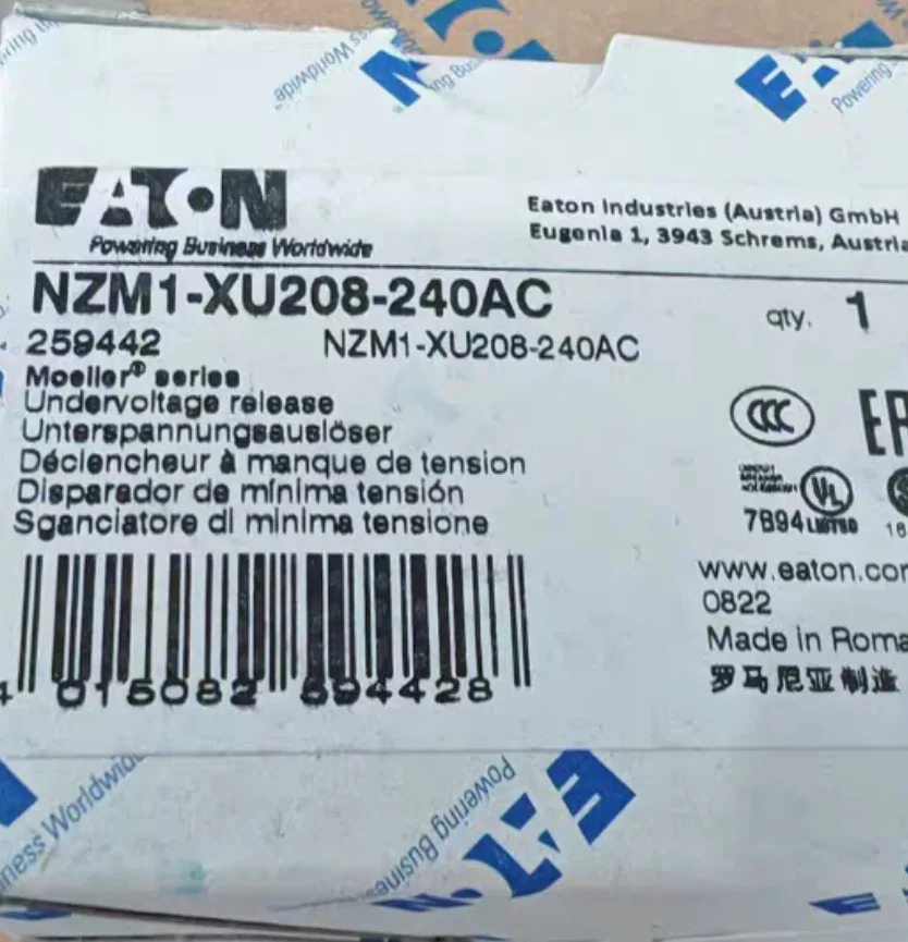 EATON MCCB 보호 NZM1-XU208-240AC 저전압 코일 신