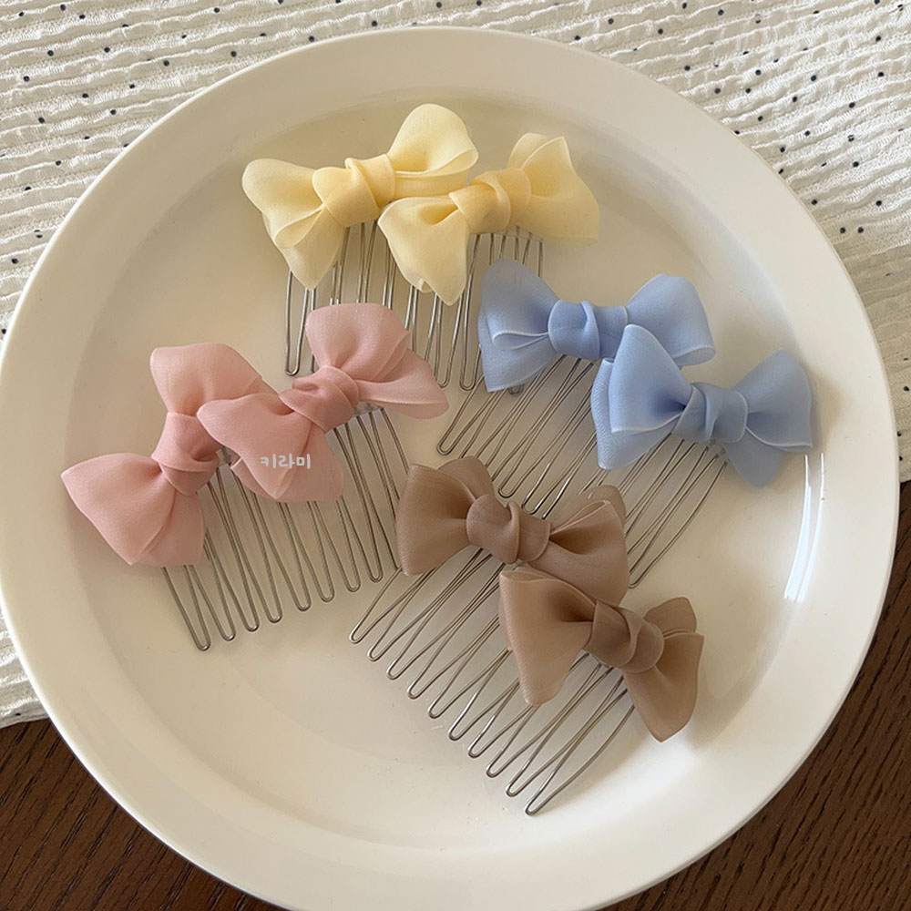 쉬폰 리본 빗핀 데일리 옆머리 헤어핀 사랑스러운 포인트 머리삔 - 상품 이미지